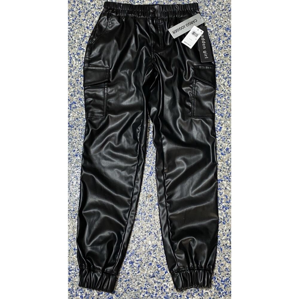 Madden‎ Girl Cargo Joggers Black Pleather Faux Leather Dance Hip Hop NEW Size XS